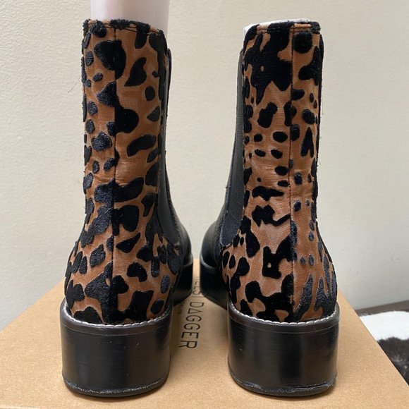 KELSI DAGGER BROOKLYN Forest Chelsea Boot In Black Leather/ Leopard Velvet SZ 8M - Picture 3 of 8